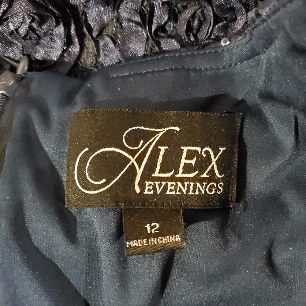 Alex Evenings Rosette Lace Sequin V-Neck Dress Size 12 Blue Wedding Formal Party - Picture 7 of 12